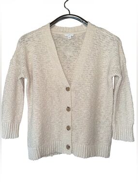 J. Jill Cream Button-Up Knit Cardigan